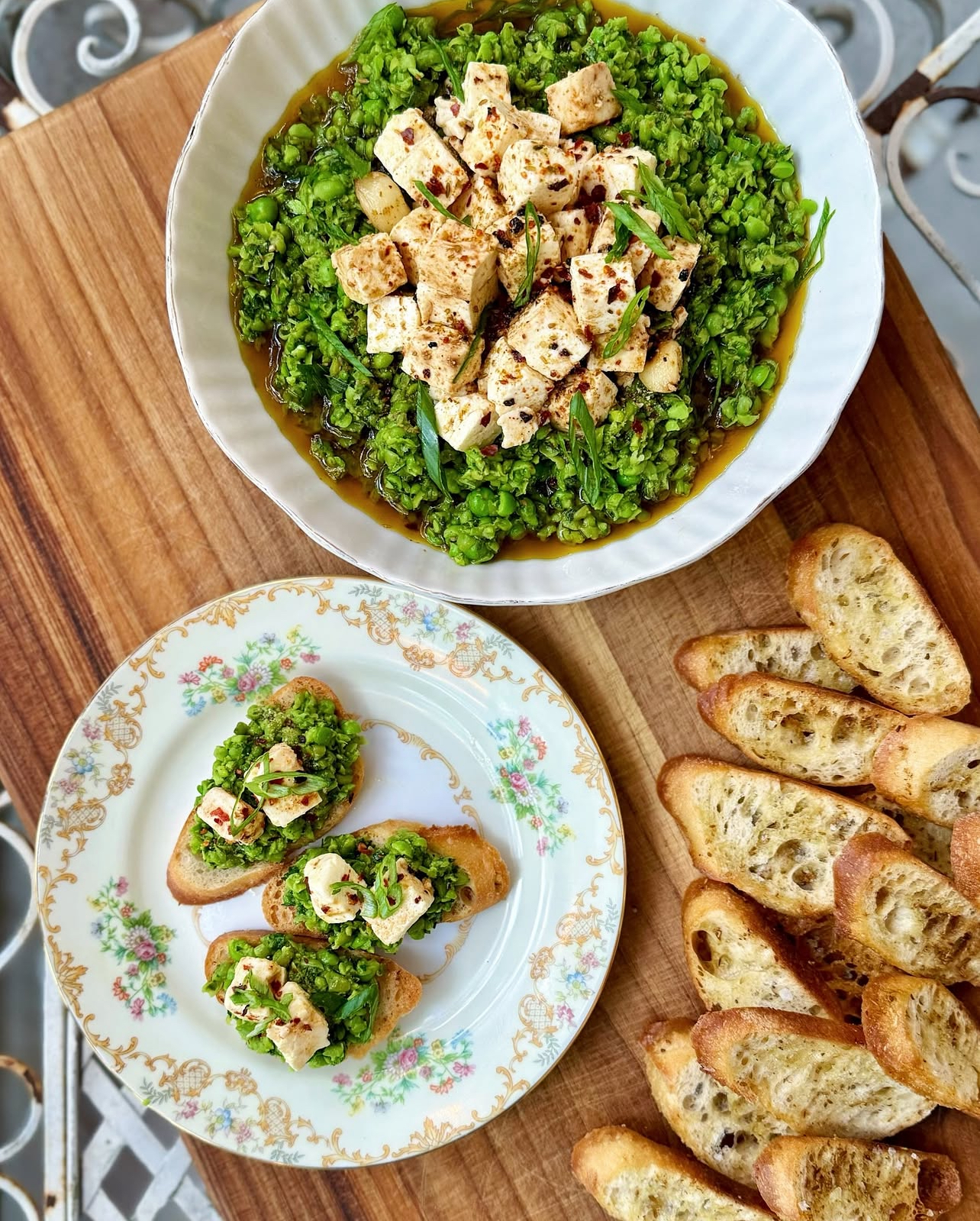 Peas, Smoked Feta & Crostini
